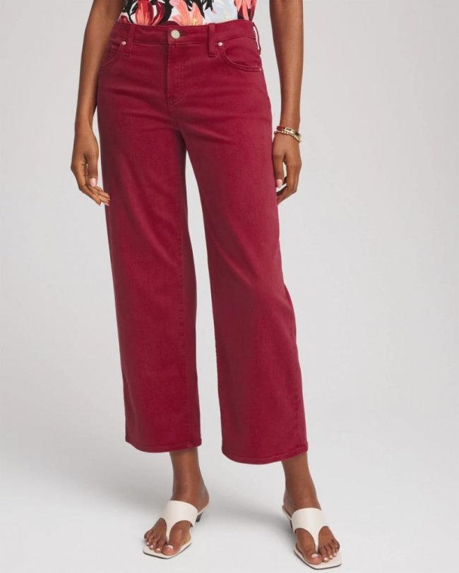 Chicos Girlfriend Wide-Leg Crop Jean - RUSSET RED