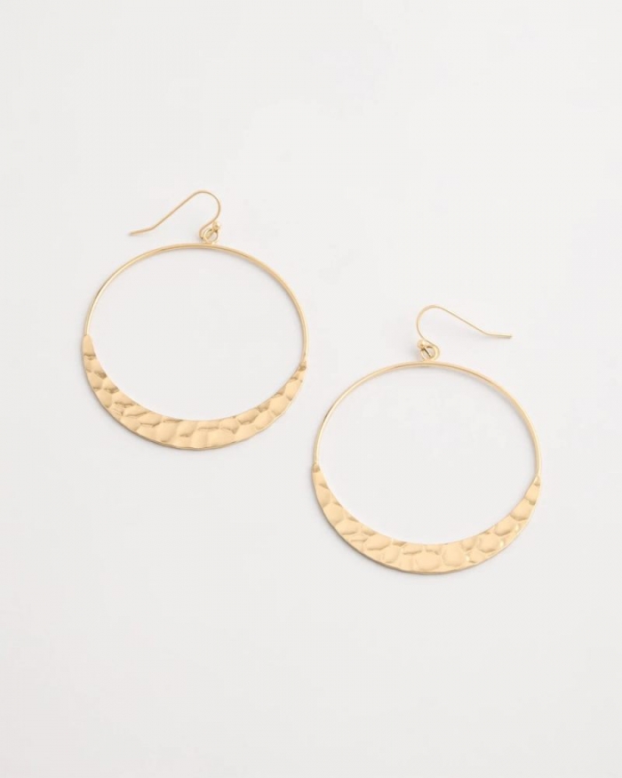 Chicos Hammered Hoop Earrings - GOLD