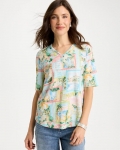 Chicos Limoni Dolci Cotton Slub V-Neck Tee - BONDI BLUE