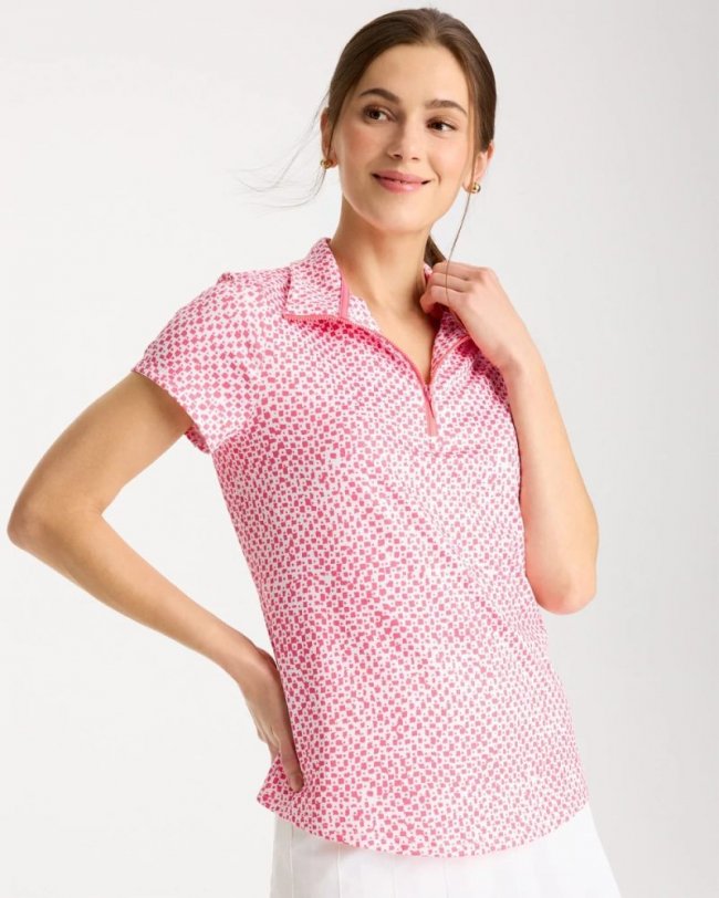 Chicos Zenergy® UPF Geo Half Zip Polo - CALYPSO CORAL