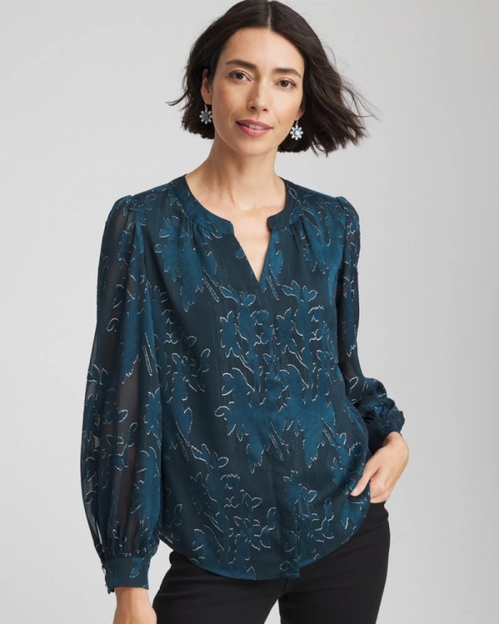 Chicos Novelty Texture Blouse - TEAL SHADOW