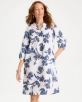 Chicos Floral Linen-Cotton Pintuck Dress - ALABASTER