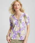 Chicos Floral Slub Henley Tee - ALABASTER Chicos Floral Slub Henley Tee - ALABASTER