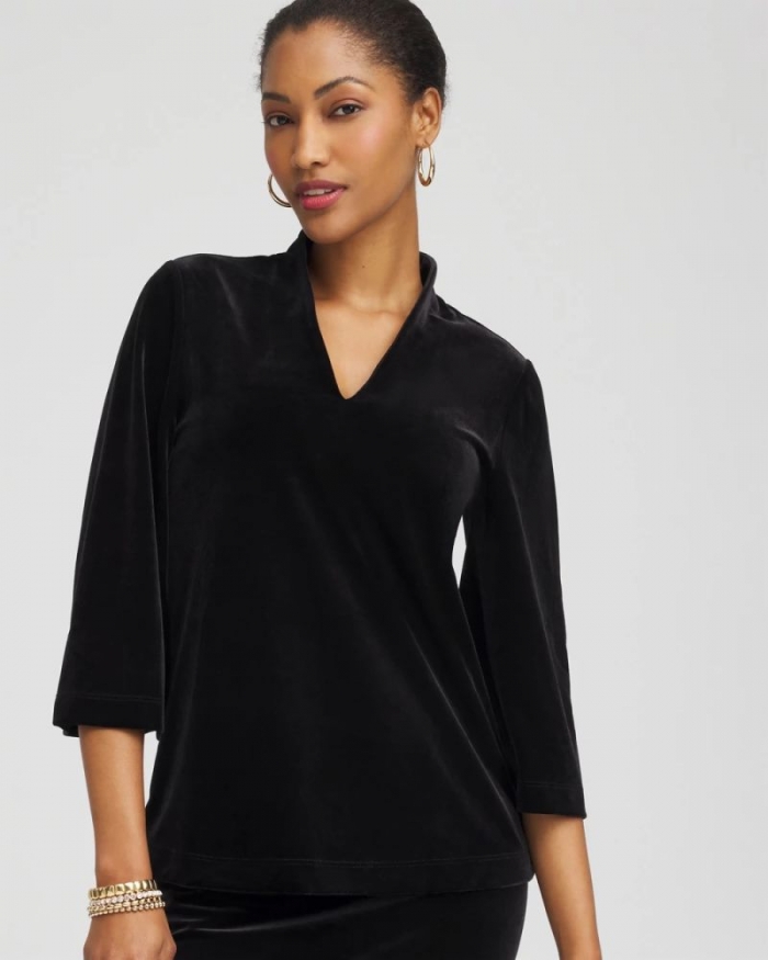 Chicos Travelers™ Velvet V-Neck Kimono Sleeve Top - TRAVELERS BLACK
