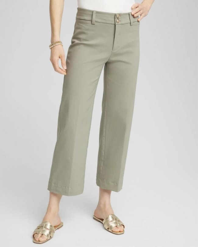Chicos Trapunto Straight Leg Cropped Pants - WASHED SAGE