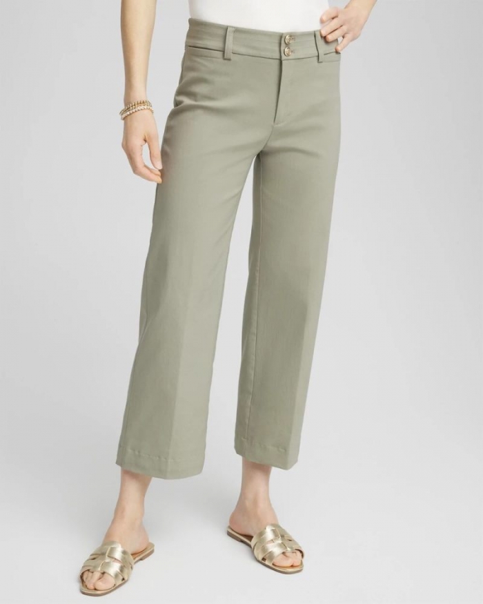 Chicos Trapunto Straight Leg Cropped Pants - WASHED SAGE