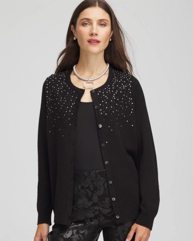 Chicos Ombré Rhinestone Cardigan - BLACK Chicos Ombré Rhinestone Cardigan - BLACK