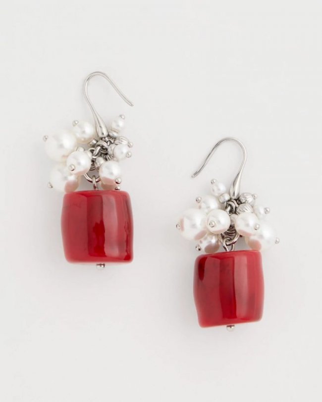 Chicos Red Resin Pearlescent Earrings - RED