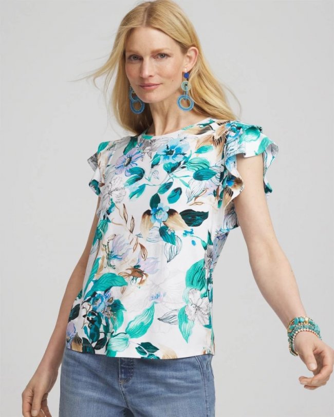 Chicos Touch of Cool™ Flutter Sleeve Tee - ALABASTER