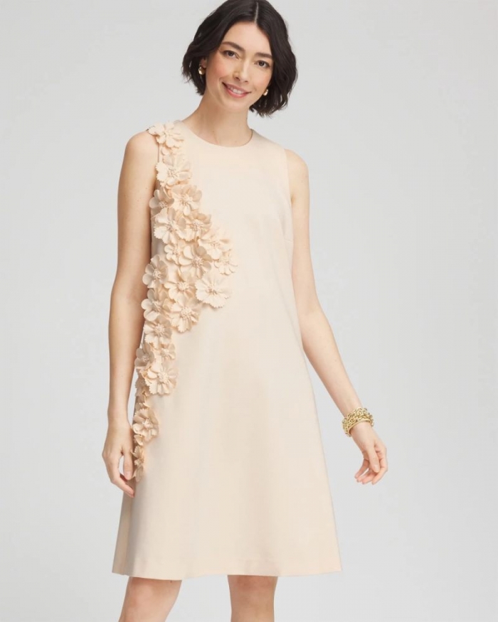 Chicos Appliqué Ponte Knit Dress - ENGLISH CREAM