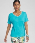 Chicos Linen Sweater Trim Tee - OCEANO