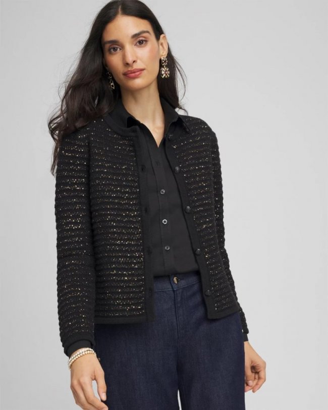 Chicos Shine Cropped Cardigan - BLACK