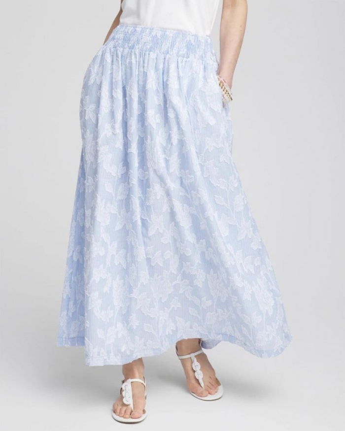 Chicos Floral Jacquard Maxi Skirt - BLUE