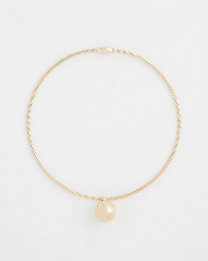 Chicos Gold Bead Collar Necklace - GOLD