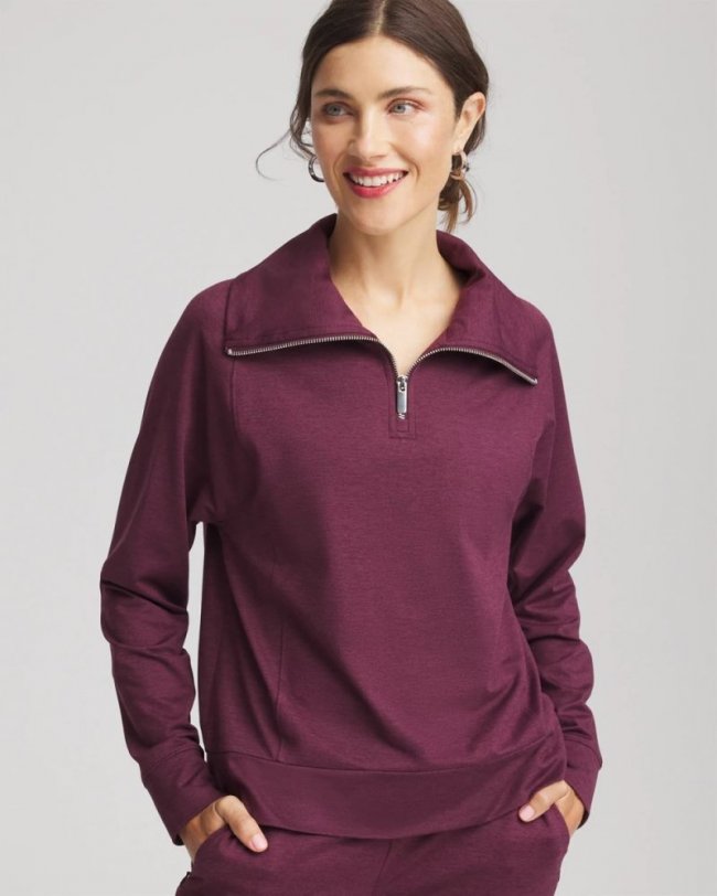 Chicos Zenergy® Cloud Half-Zip Pullover Top - BLACKENED BURGUNDY
