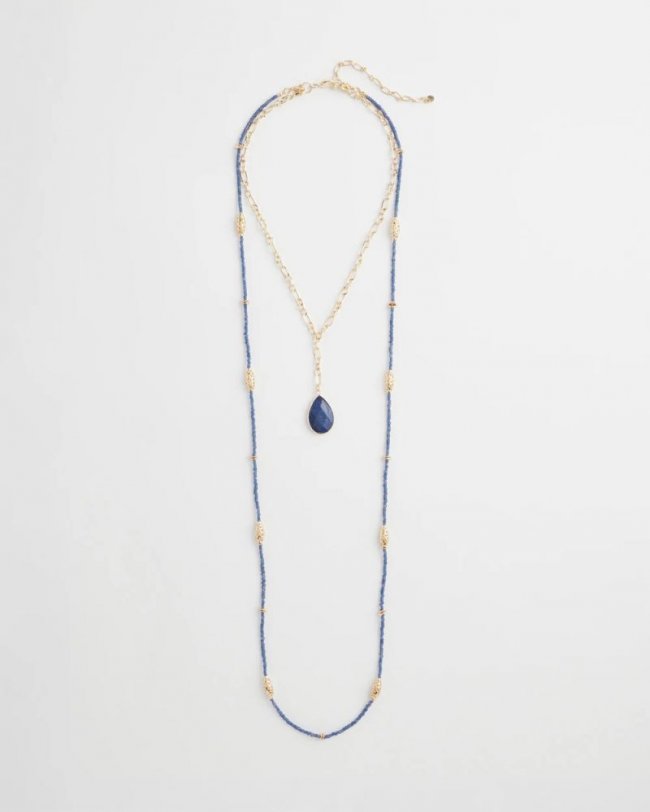 Chicos Convertible Beaded Pendant Necklace - BLUE