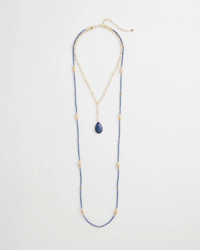 Chicos Convertible Beaded Pendant Necklace - BLUE