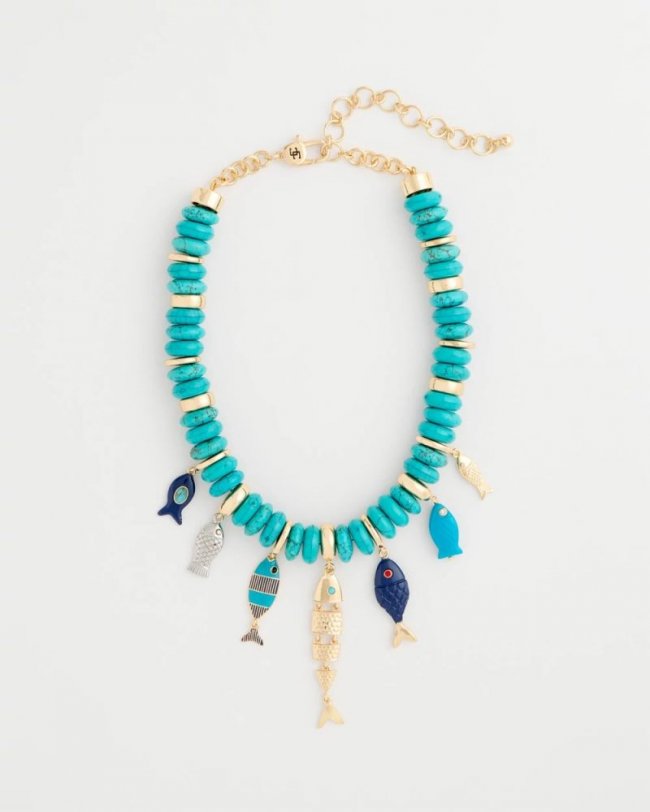 Chicos Turquoise Fish Charm Statement Necklace - TURQUOISE