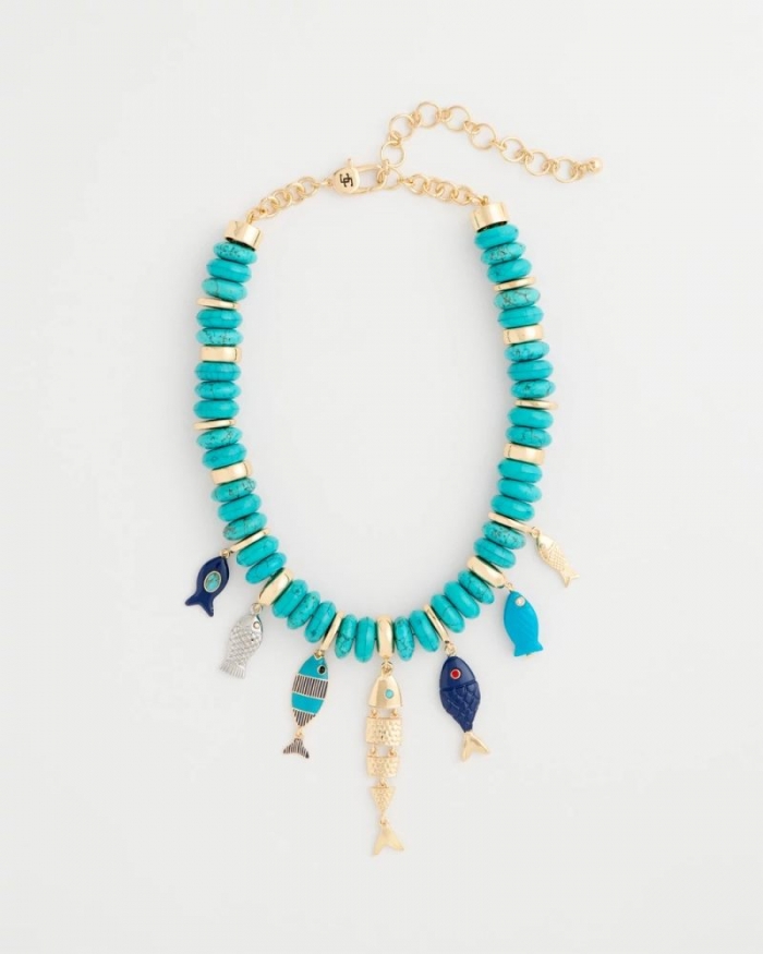Chicos Turquoise Fish Charm Statement Necklace - TURQUOISE