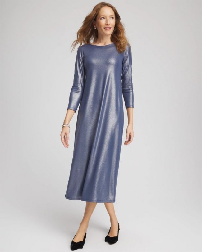 Chicos Foiled Jersey Knit Maxi Dress - INDIGO SKY