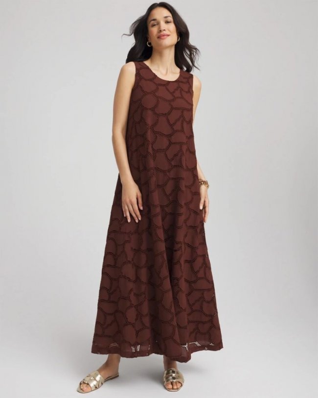 Chicos Eyelet Cutout Maxi Tank Dress - CACAO