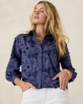 Chicos 3D Floral Embroidered Top - INDIGO