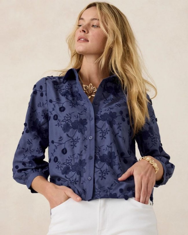 Chicos 3D Floral Embroidered Top - INDIGO Chicos 3D Floral Embroidered Top - INDIGO