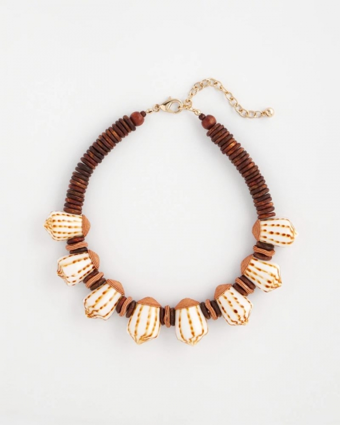 Chicos Shell & Wood Bib Necklace - NEUTRAL