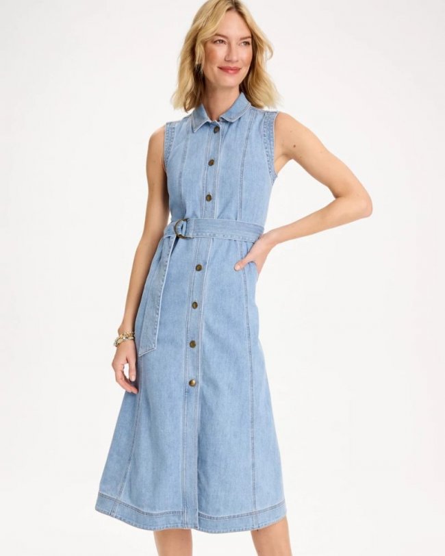 Chicos Sleeveless Denim Dress - MEDIUM INDIGO WASH