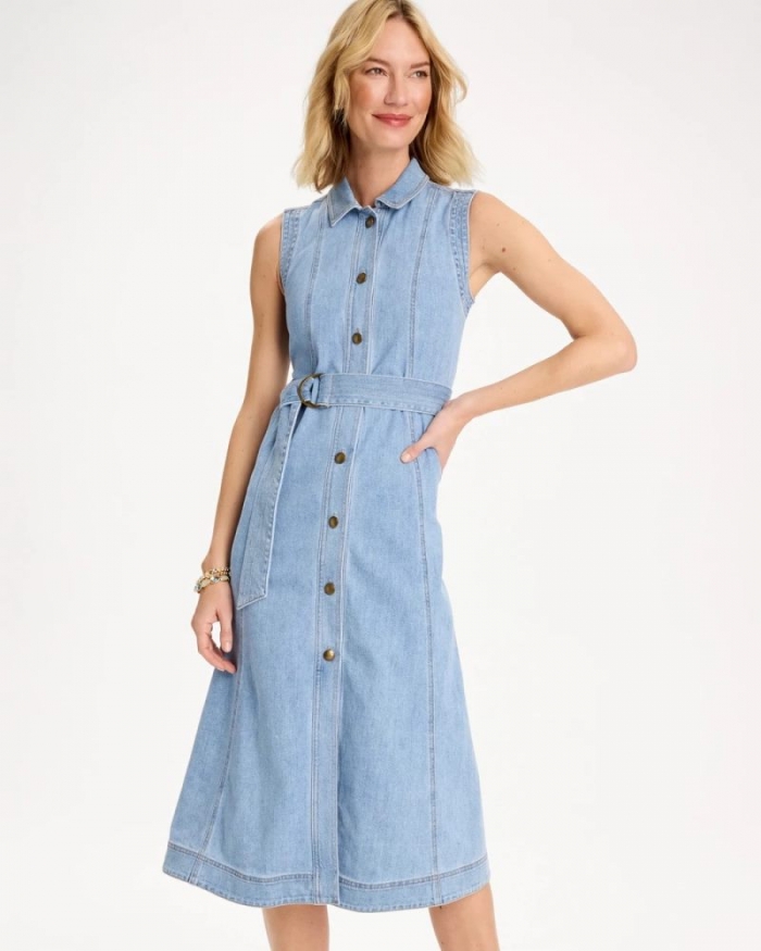 Chicos Sleeveless Denim Dress - MEDIUM INDIGO WASH