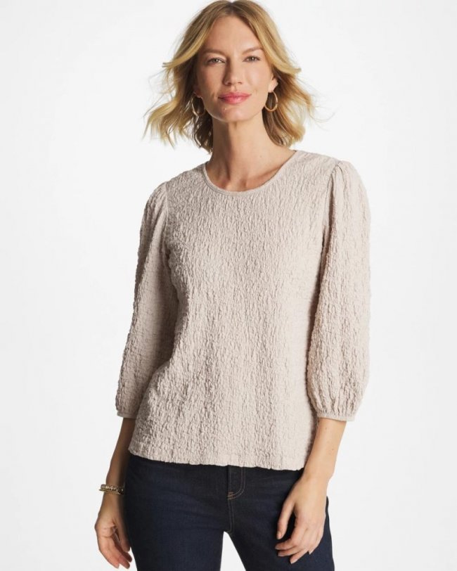 Chicos Textured Feminine Tee - SMOKEY TAUPE