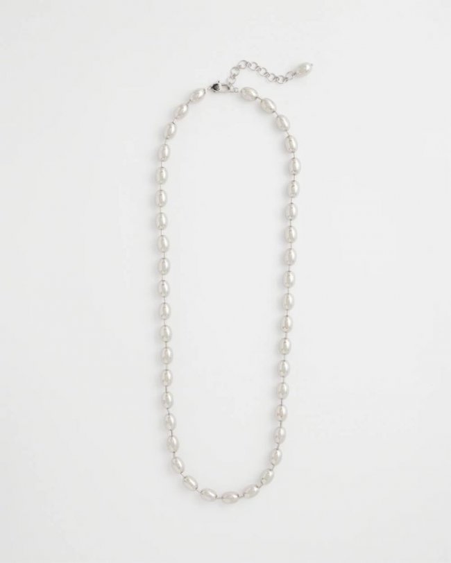 Chicos Silver Bead Long Single Strand Necklace - SILVER