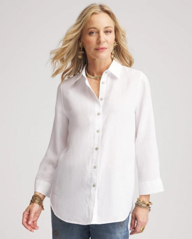 Chicos No Iron Linen Shirt - OPTIC WHITE