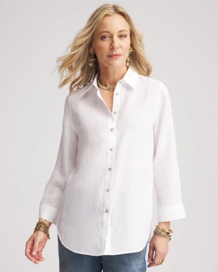 Chicos No Iron Linen Shirt - OPTIC WHITE