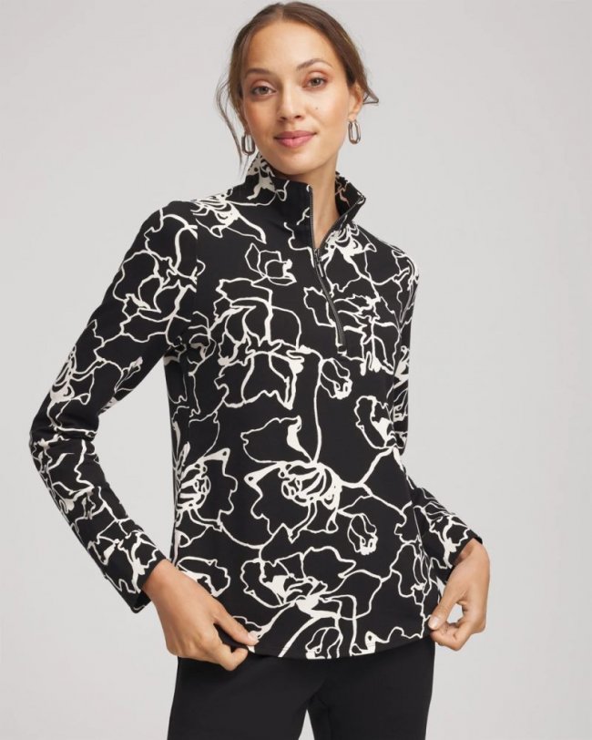 Chicos Zenergy® Half-Zip Mockneck Top - BLACK