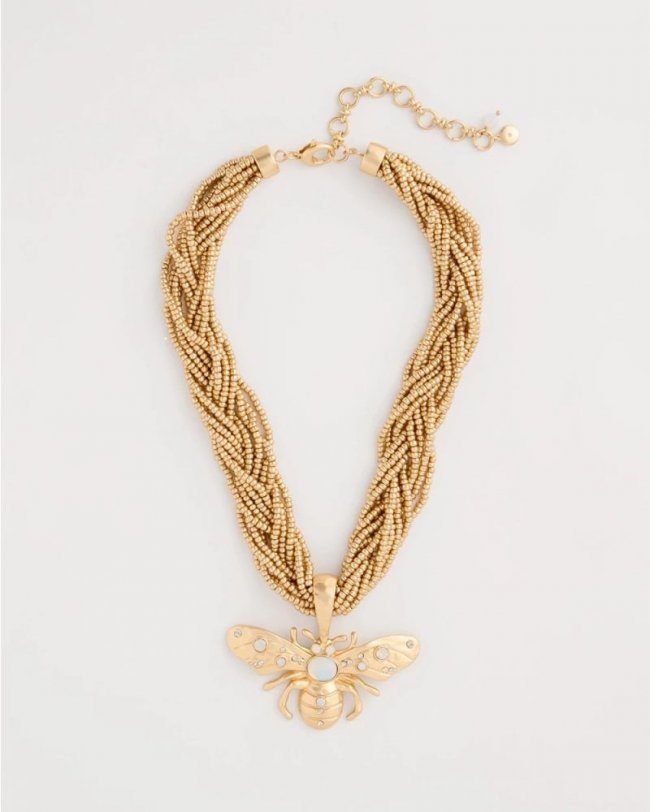Chicos Beaded Bee Pendant Necklace - NEUTRAL