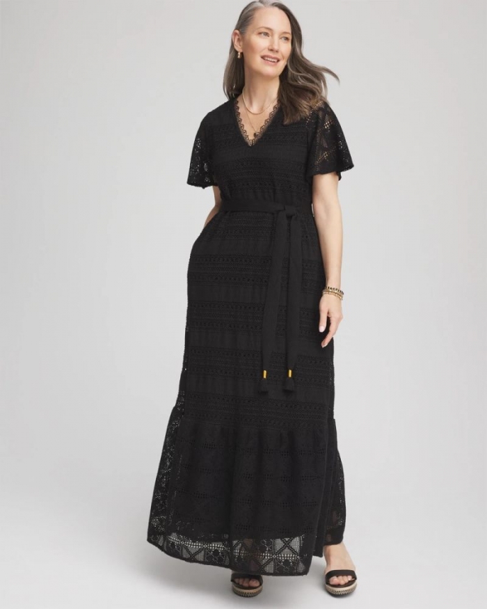 Chicos Crochet-Lace Maxi Dress - BLACK