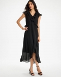 Chicos Floral Surplice Ruffled Dress - BLACK Chicos Floral Surplice Ruffled Dress - BLACK