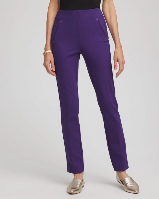 Chicos Juliet Slim Trim Detail Ankle Pants - PURPLE ELIXIR