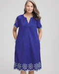 Chicos Embroidered Poplin Popover Dress - BLUE CASA Chicos Embroidered Poplin Popover Dress - BLUE CASA