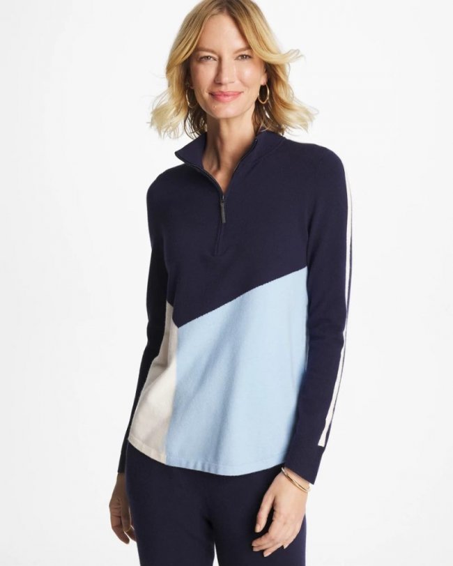 Chicos Zenergy® Luxe Colorblock Half-Zip Pullover - CRYSTAL TOPAZ