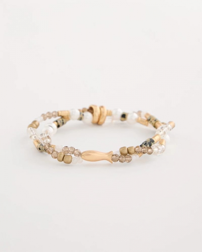 Chicos Jasper Stone Beaded Stretch Bracelet - NEUTRAL