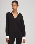 Chicos Embellished Layered Collar Shirt Sweater - BLACK
