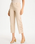 Chicos Relaxed Embroidered Fray Crop Pant - PALE SAND