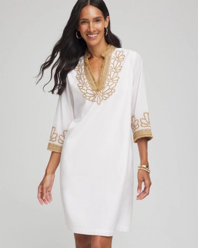 Chicos Embroidered Kurta Dress - ALABASTER