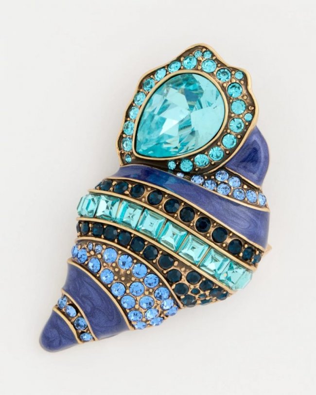Chicos Faux Blue Halo Diamond Conch Shell Brooch - BLUE Chicos Faux Blue Halo Diamond Conch Shell Brooch - BLUE