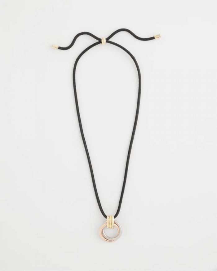 Chicos Adjustable Tri-Tone Pendant Necklace - MIXED METALS