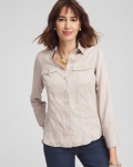 Chicos Split Cuff Denim Pocket Shirt - HELIUM Chicos Split Cuff Denim Pocket Shirt - HELIUM