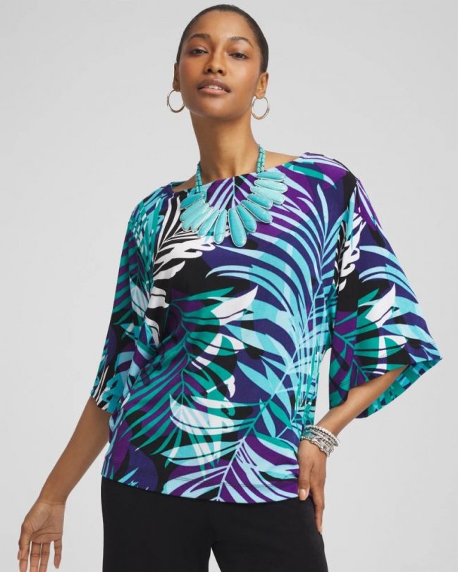 Chicos Travelers™ Tropical Nights Kimono Sleeve Top - TURQ BLUE