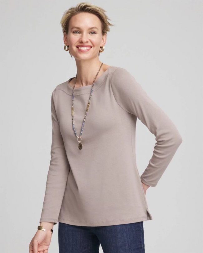 Chicos Stretch Cotton Boatneck Tunic - ROCKY MOUNTAIN